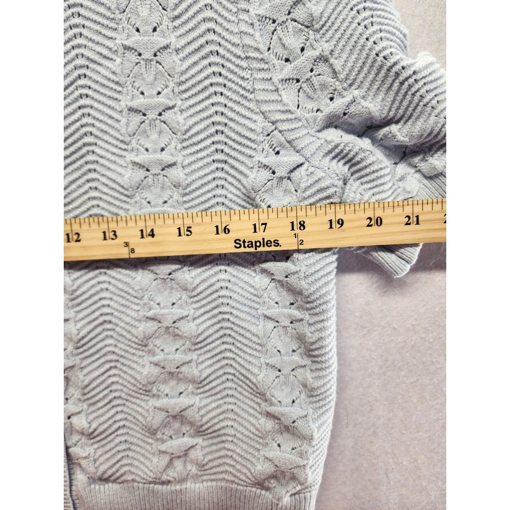 Joie Women Light Blue Chevron Pointelle Knit Puff Sleeve Cardigan Sweater Size M - Picture 5 of 8
